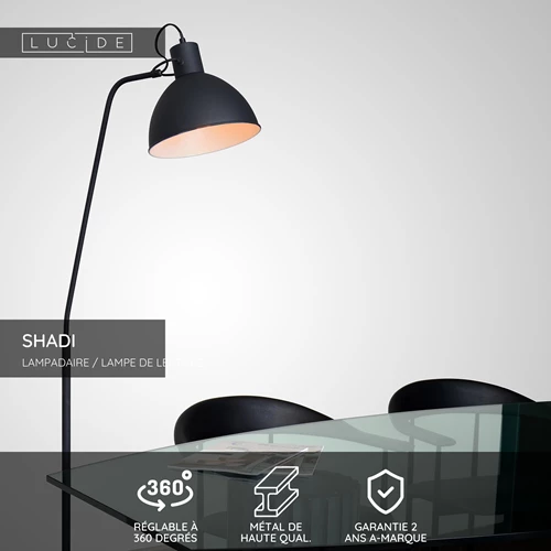 Lucide SHADI - Lampadaire / lampe de lecture - 1xE27 - Noir - USP